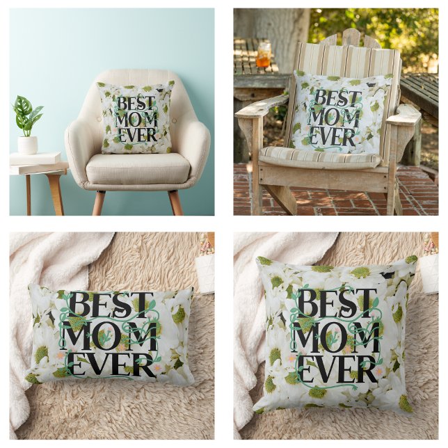 Trendy beste mam ooit wit bloemen modern kussen (Trendy Best Mom Ever White Floral Modern Pillow)