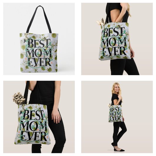 Trendy beste mam ooit wit bloemen modern tote bag