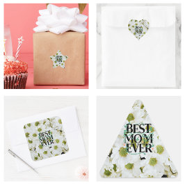 Trendy Beste Moeder Ooit Witte Bloem Moderne Vierkante Sticker