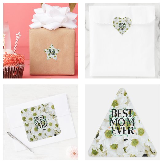 Trendy Beste Moeder Ooit Witte Bloem Moderne Vierkante Sticker