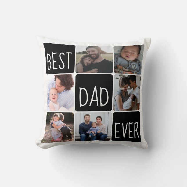 Trendy Beste Papa Ooit 6 Fotocollage Vaderdag Kussen (Voorkant)