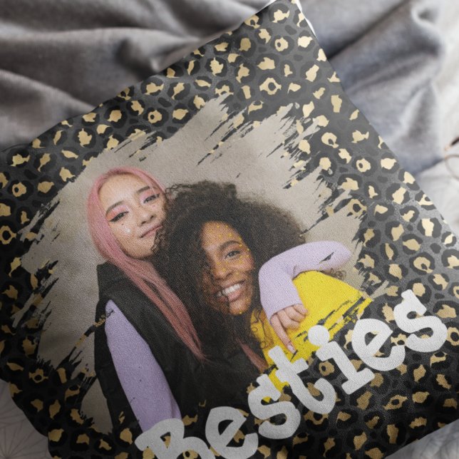 Trendy Besties Foto zwart & Gold Animal Print Kussen (Creator heeft geüpload)
