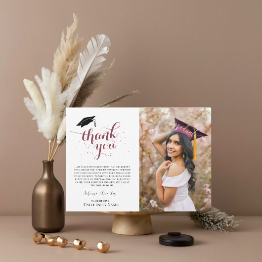 Trendy bewerkbare Afstuderen foto Bedankkaart