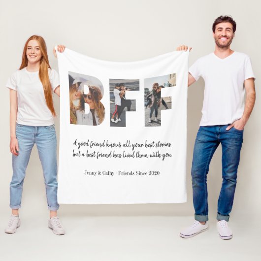 Trendy BFF Fotocollage Beste Vriend Besties Quote Fleece Deken (In situ)