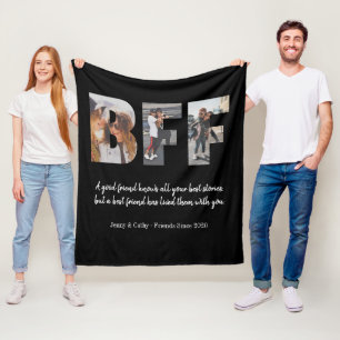 Trendy BFF Photo Collage Best Friend Quote Black Fleece Deken