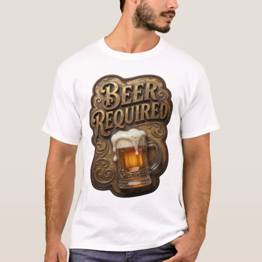 Trendy BIER VERPLICHT Slogan T-shirt (Voorkant)