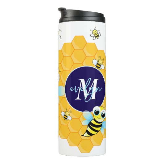 Trendy Big Blue Eyes Bee & Hives Thermal Tumbler Thermosbeker (Geroteerd rechts)
