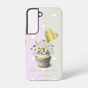 Trendy Bijbel Mauve Grijs Stip Bloem Cupcake Hart Samsung Galaxy Hoesje