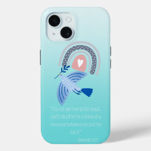 Trendy Bijbel Turquoise Folkart Duif Boho Regenboo iPhone 15 Case