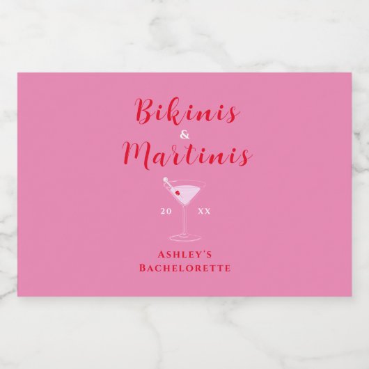 Trendy Bikini's & Martinis Roze & Rood Bachelorett Likeurfles Etiket (Enkel label)
