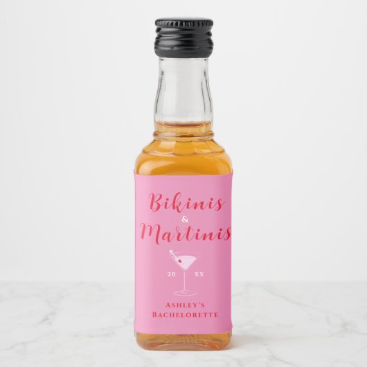 Trendy Bikini's & Martinis Roze & Rood Bachelorett Likeurfles Etiket (Voorkant)