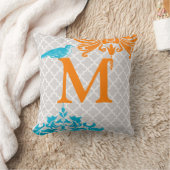 Trendy Bird Coral Aqua Monogram  Marokkaanse Tegel Kussen (Deken)