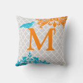 Trendy Bird Coral Aqua Monogram  Marokkaanse Tegel Kussen (Achterkant)