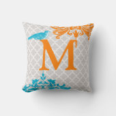 Trendy Bird Coral Aqua Monogram  Marokkaanse Tegel Kussen (Voorkant)