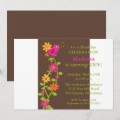 Trendy Bird & Flowers Birthday Uitnodiging (Voorkant / Achterkant)