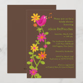 Trendy Bird & Flowers Bridal Shower Invitation Kaart (Voorkant / Achterkant)
