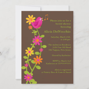 Trendy Bird & Flowers Bridal Shower Invitation Kaart