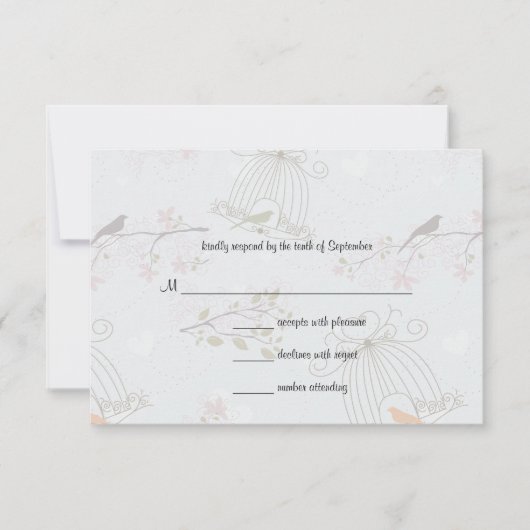 Trendy Birdcages and FlowersWedding Response Card RSVP Kaartje (Voorkant)