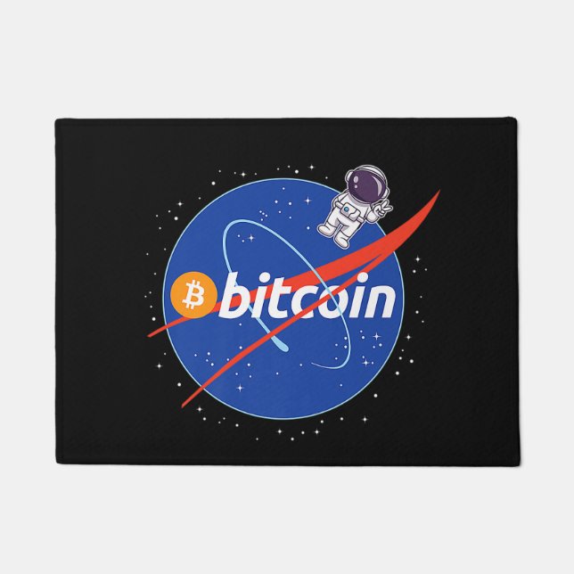 Trendy Bitcoin Astronaut Space Crypto Deurmat (Voorkant)