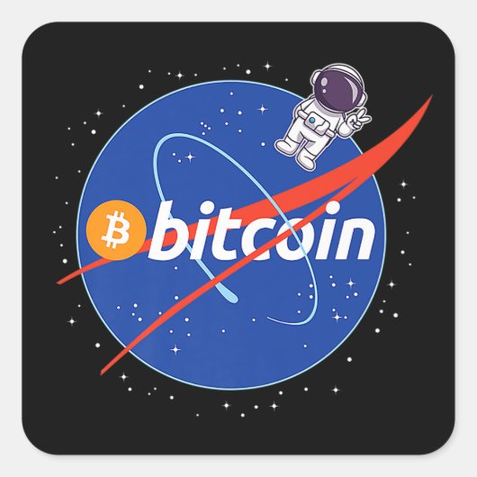 Trendy Bitcoin Ruimtevaarder Space Crypto Vierkante Sticker (Voorkant)
