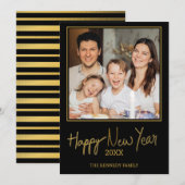 Trendy Black and Gold Happy Nieuwjaarsfoto Feestdagenkaart (Voorkant / Achterkant)