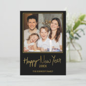 Trendy Black and Gold Happy Nieuwjaarsfoto Feestdagenkaart (Staand voorkant)