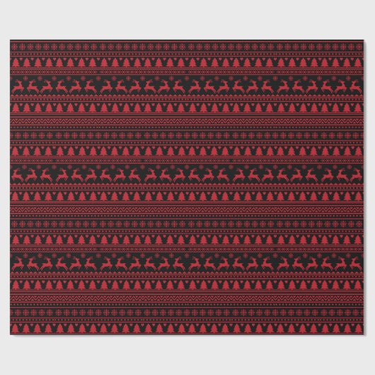 Trendy Black and Red Nordic Ugly Sweater Christmas Cadeaupapier (Vlak)