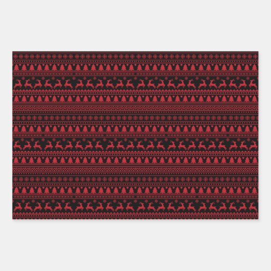Trendy Black and Red Nordic Ugly Sweater Christmas Inpakpapier Vel (Voorkant)