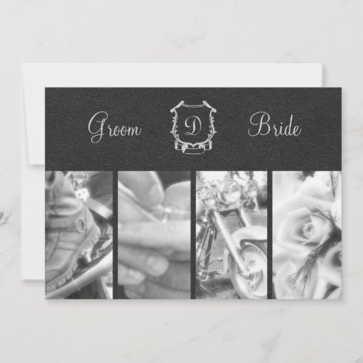 Trendy Black and White Biker Wedding Invitation Kaart (Voorkant)
