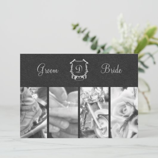 Trendy Black and White Biker Wedding Invitation Kaart (Staand voorkant)