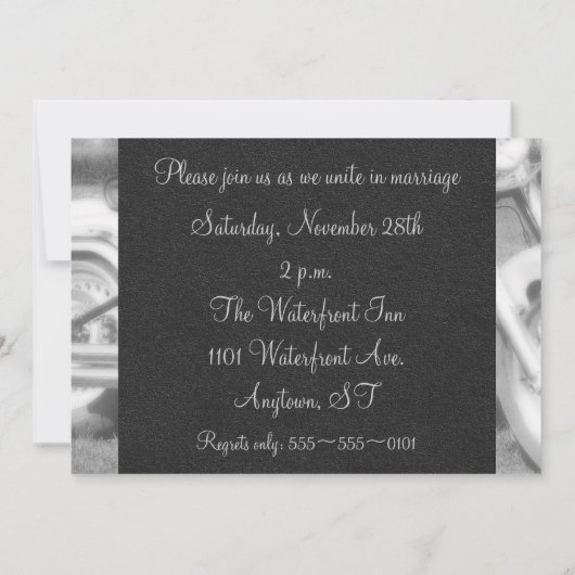 Trendy Black and White Biker Wedding Invitation Kaart (Achterkant)