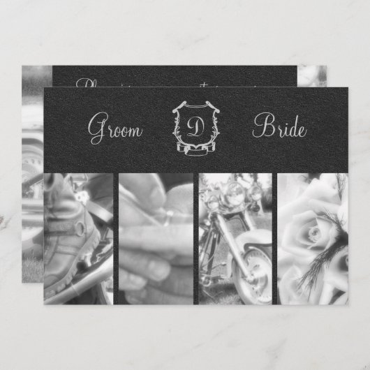 Trendy Black and White Biker Wedding Invitation Kaart (Voorkant / Achterkant)