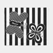 Trendy Black and White Butterfly Stripes met naam Fleece Deken (Voorkant (Horizontaal))