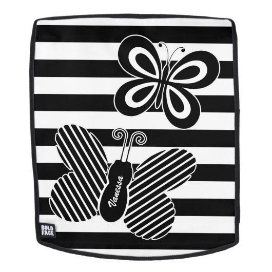 Trendy Black and White Butterfly Stripes met naam Rugtassen (Verwijderbaar gezicht)