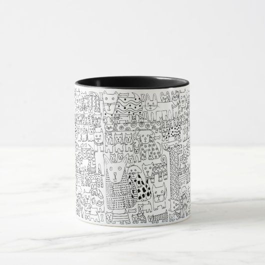 Trendy Black and White Dogs and Puppies Patterned Mok (Midden)