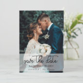 Trendy Black and White Full Photo Art Wedding Save The Date (Staand voorkant)