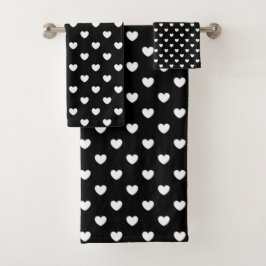 Trendy Black and White Hearts Pattern Bad Handdoek