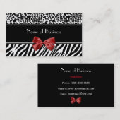 Trendy Black and White Leopard Zebra Red Ribbon Visitekaartje (Voorkant / Achterkant)
