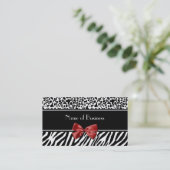 Trendy Black and White Leopard Zebra Red Ribbon Visitekaartje (Staand voorkant)