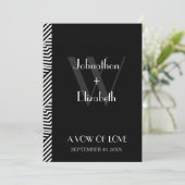 Trendy Black and White Monogram Stripes Wedding Kaart (Staand voorkant)