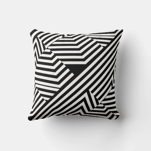Trendy Black and White Monogram Stripes Wedding Kussen (Achterkant)