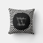 Trendy Black and White Monogram Stripes Wedding Kussen (Voorkant)