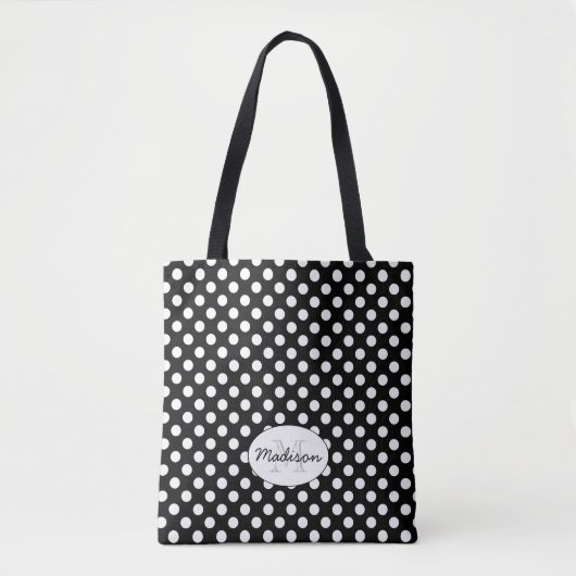Trendy Black and White polka dots Monogram Tote Bag (Voorkant)