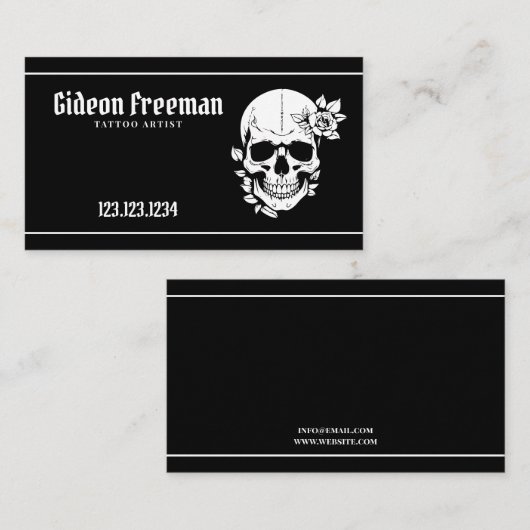 Trendy Black and White Skull Tattoo Artist Visitekaartje (Voorkant / Achterkant)