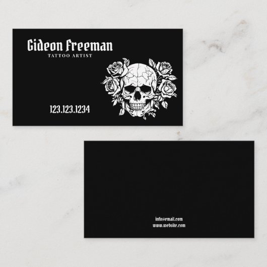 Trendy Black and White Skull Tattoo Studio Visitekaartje (Voorkant / Achterkant)