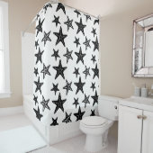 Trendy Black and White Starfish Pattern Douchegordijn (In situ)