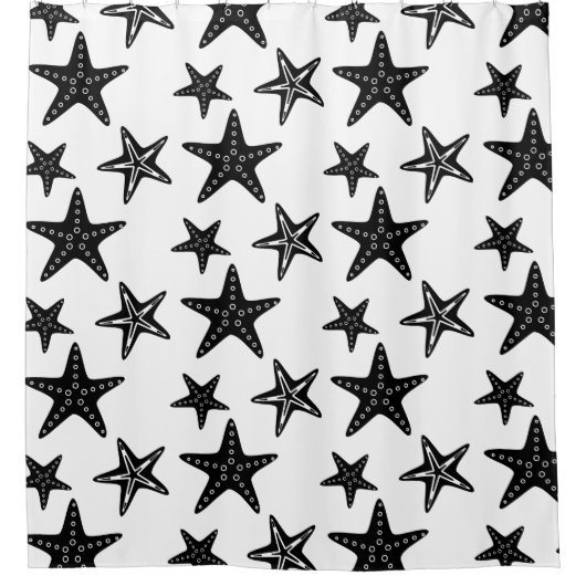 Trendy Black and White Starfish Pattern Douchegordijn (Voorkant)