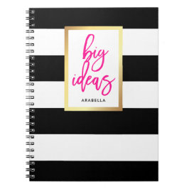 Trendy Black and White Stripes Gold and Typography Notitieboek