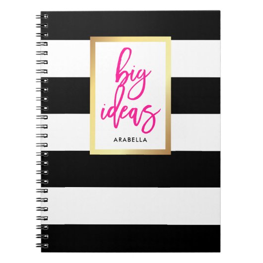 Trendy Black and White Stripes Gold and Typography Notitieboek (Voorkant)
