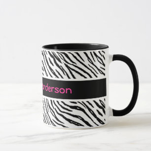 Trendy Black and White Tiger Stripes Pink Name Mok